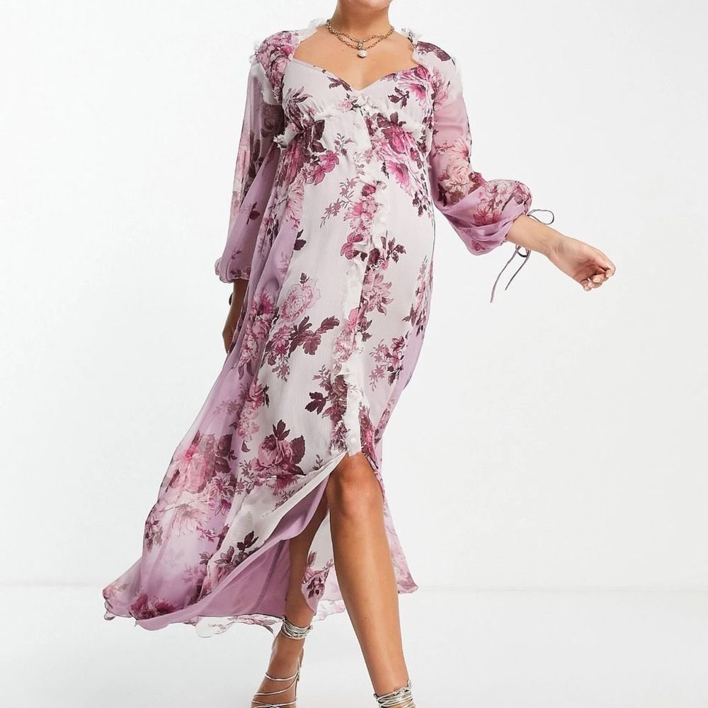 ASOS DESIGN Maternity Exclusive mixed print midi dress with button front size 6